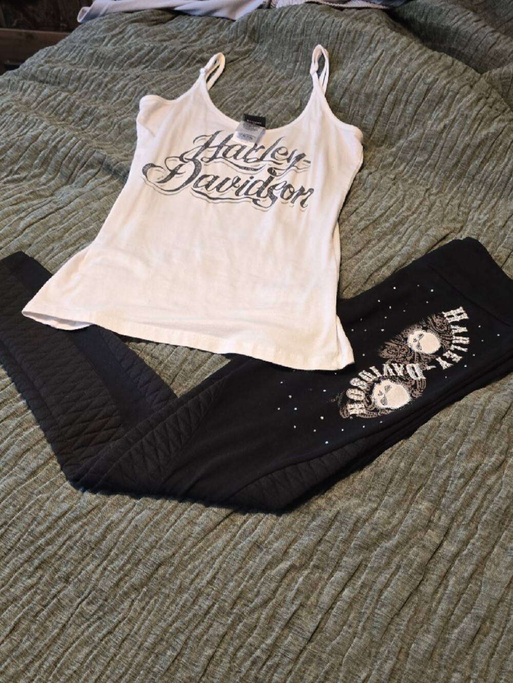 Harley-Davidson Black Quilted Leggings with Skull Graphic Top Brand New S/m